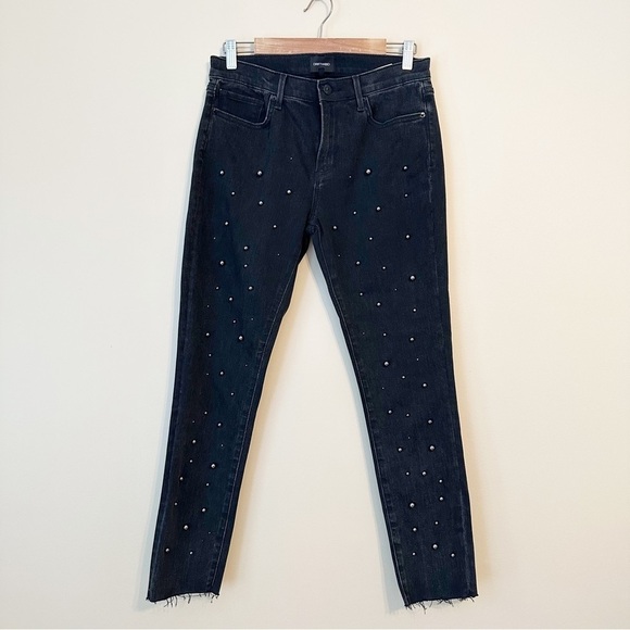 Driftwood Jackie Black Pearl Studded Raw Hem Jeans - Size 29 - Picture 1 of 14